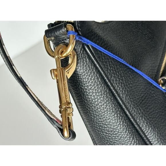 Burberry Hobo Leather Shoulder Bag Check Strap Black 81046821 Italy NWT $1750 - Picture 11 of 16